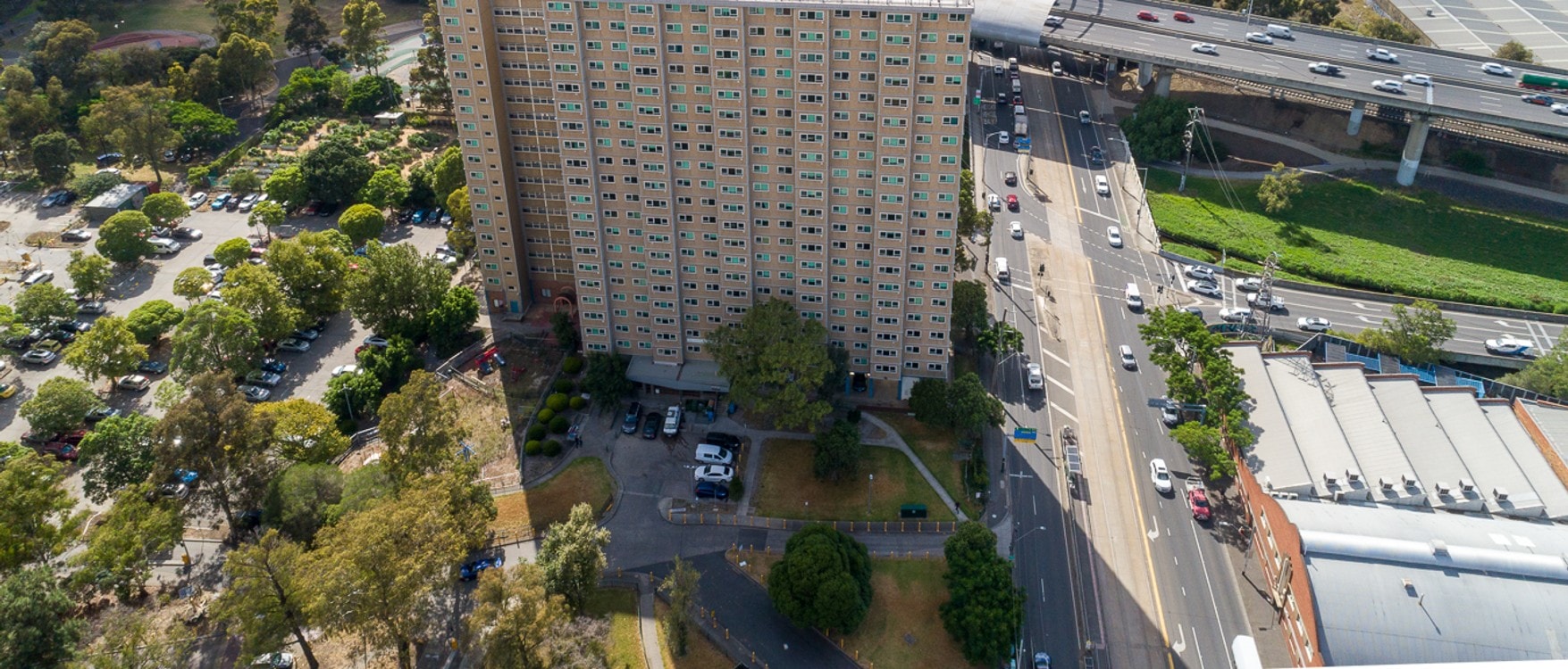 Aerial view of public housing tower redevelopment site